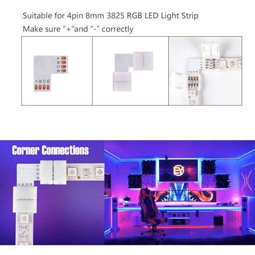 ENQIMAOYI Led Strip connectors for Strip Light 4pin 8mm Solderless Connectors Adapter T, L and X Shape PCB Board for RGB 2835 3528 LED Light(45PCS) - Image 3