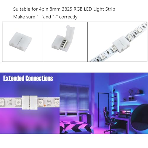 ENQIMAOYI Led Strip connectors for Strip Light 4pin 8mm Solderless Connectors Adapter T, L and X Shape PCB Board for RGB 2835 3528 LED Light(45PCS) - Image 2