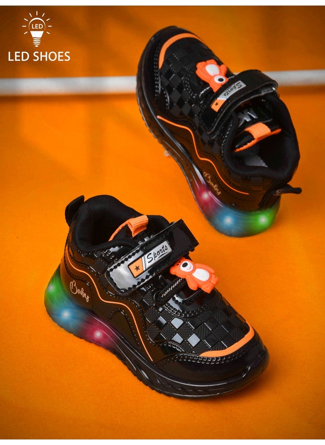 KATS Kids Textured Round Toe Velcro Antibacterial LED Chunky Sole Sneakers - Image 2