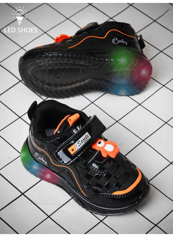 KATS Kids Textured Round Toe Velcro Antibacterial LED Chunky Sole Sneakers - Image 1
