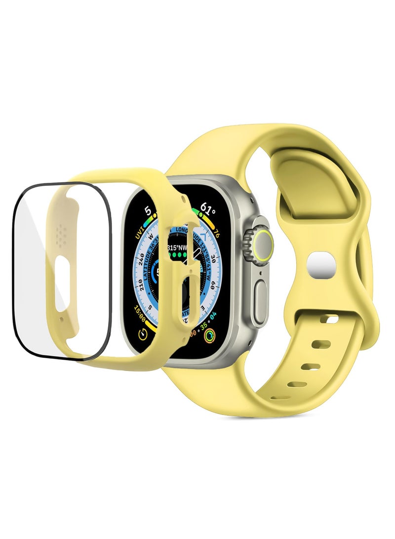 سوار مع حافظة لساعة Apple Watch Ultra/Ultra 2 مقاس 49 مم، سوار رياضي بديل من السيليكون قابل للتعديل، حزام مع غطاء وواقي شاشة زجاجي مدمج لساعة iWatch Ultra مقاس 49 مم (أصفر) - Image 1