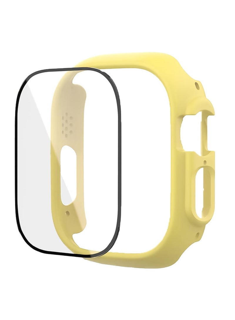 سوار مع حافظة لساعة Apple Watch Ultra/Ultra 2 مقاس 49 مم، سوار رياضي بديل من السيليكون قابل للتعديل، حزام مع غطاء وواقي شاشة زجاجي مدمج لساعة iWatch Ultra مقاس 49 مم (أصفر) - Image 2
