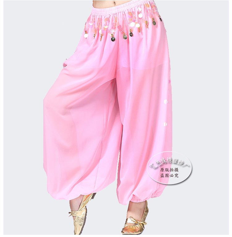 Belly Dance Pants Sequin Performance Lantern Pink