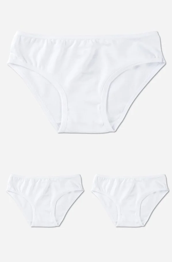 Baykar Girls Cotton Bikini Cut Plain Basic Panties 3-Pack White
