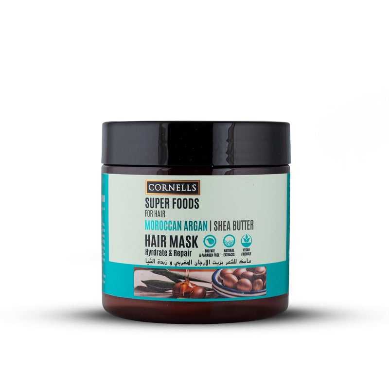 CORNELLS WELLNESS CORNELLS Super Foods Moroccan Argan & Shea Butter Hair Mask for Hydrate & Repair | For Men & Women Deep Nourishing Hair Treatment for Soft, Frizz-Free, Shiny Hair | Sulfate & Paraben-Free - 475ml - Image 1