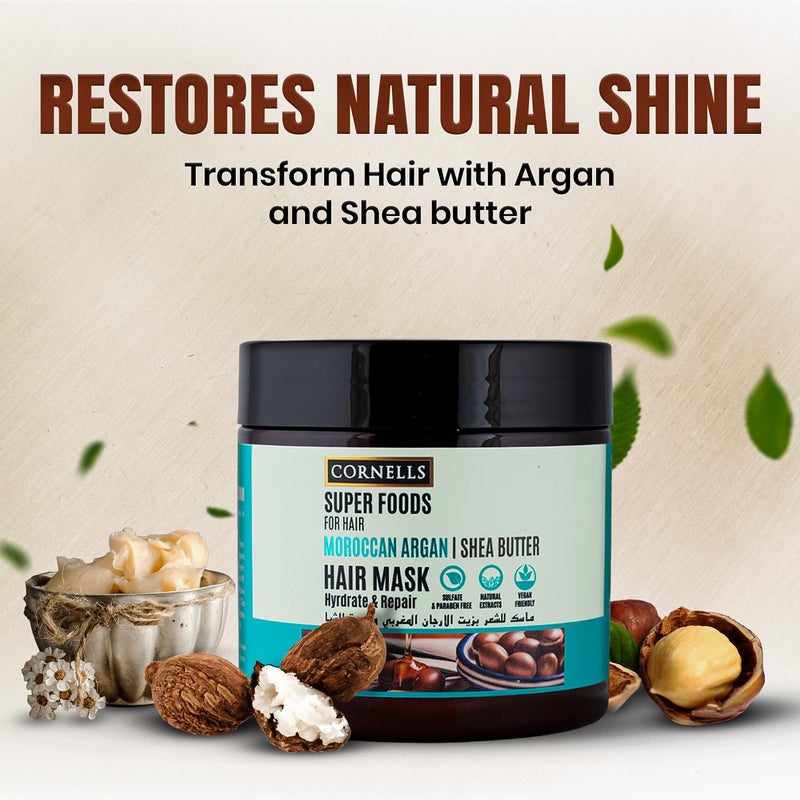 CORNELLS WELLNESS CORNELLS Super Foods Moroccan Argan & Shea Butter Hair Mask for Hydrate & Repair | For Men & Women Deep Nourishing Hair Treatment for Soft, Frizz-Free, Shiny Hair | Sulfate & Paraben-Free - 475ml - Image 2