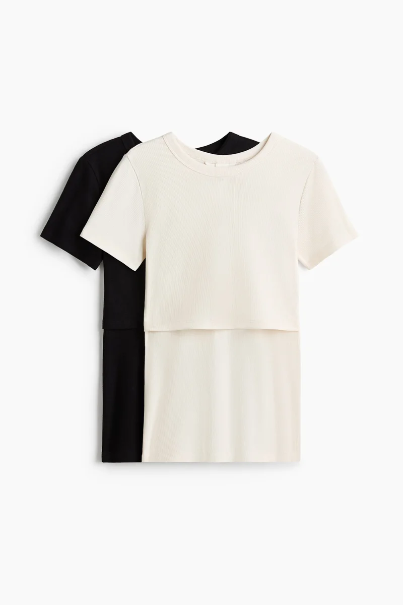 H&M  MAMA 2-pack ribbed nursing T-shirts for Women | Best Price UAE