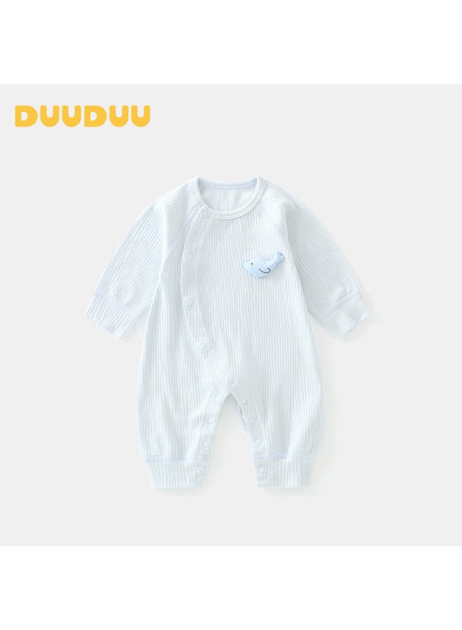 Duuduu بدلة دودي للأطفال حديثي الولادة ربيعية وخريفية، رومبر بدون خياطة، ملابس نوم للأطفال الرضع، زرقاء 80 سم - Image 1