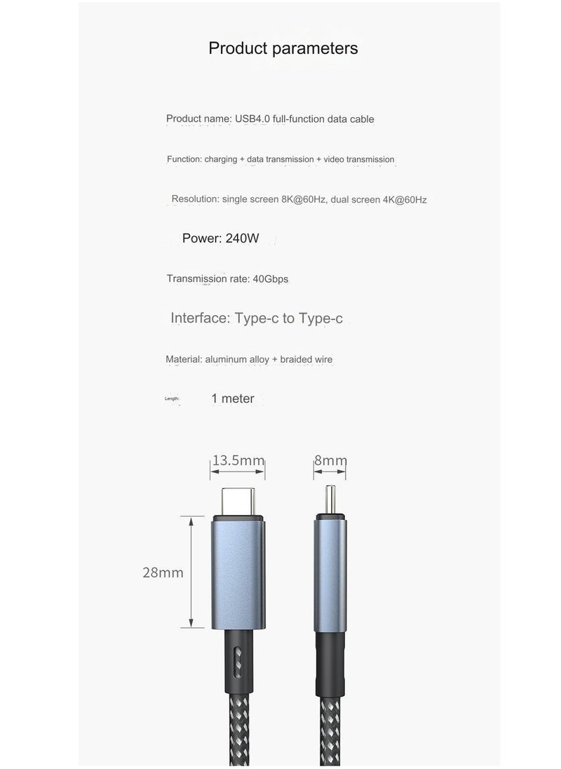 USB 4 Cable 1 Meter, Compatible Thunderbolt 4,USB C to USB C Charging Cable,8K@60Hz Display/40Gbps Data Transfer/240W PD Charging,for IPhone,MacBooks,Samsung,Xiaomi,Huawei Mobile phone