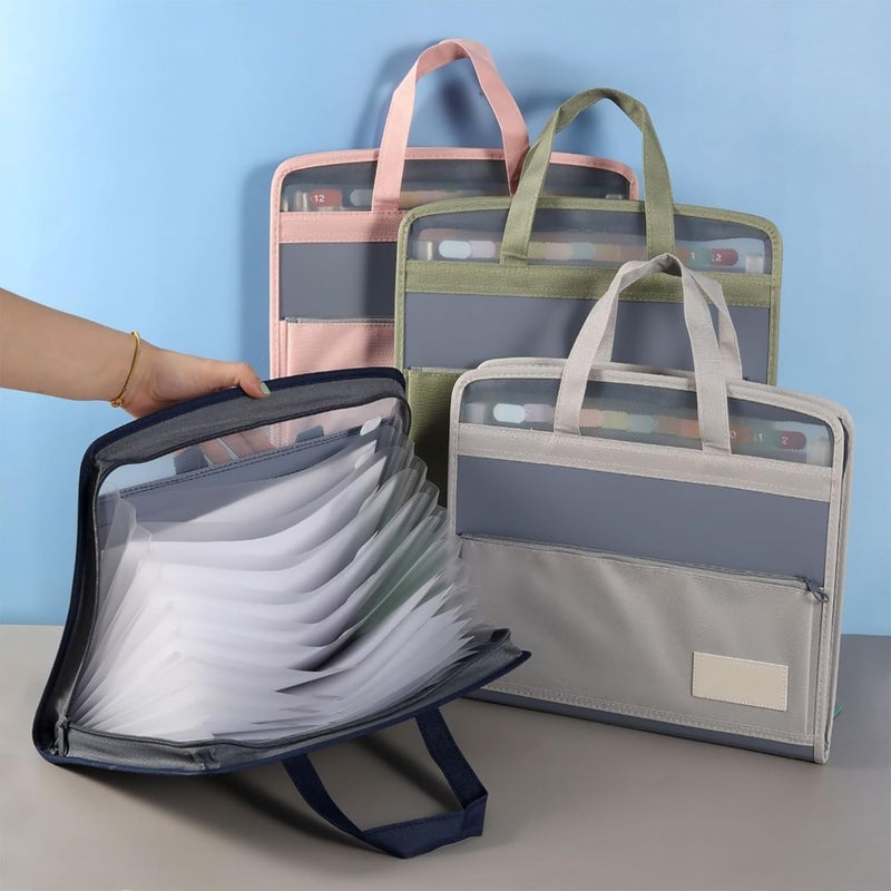 VEPROIX Folder Bag for Certificates and Documents – 13-Pocket A4 Size Expanding File Folder Bag with Zipper Closure, Waterproof Document Organizer with Handle and Front Compartment (Multicolour) - Image 5