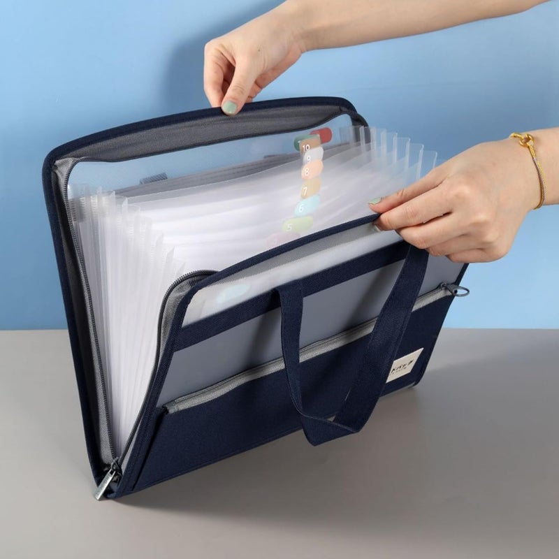 VEPROIX Folder Bag for Certificates and Documents – 13-Pocket A4 Size Expanding File Folder Bag with Zipper Closure, Waterproof Document Organizer with Handle and Front Compartment (Multicolour) - Image 1
