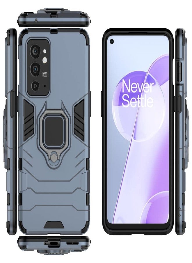 MaiJin Compatible with OnePlus 9RT 5G Case, Metal Ring Grip Kickstand Bumper (Works with Magnetic Car Mount) Dual Layer Rugged Cover (Navy Blue) - Image 3