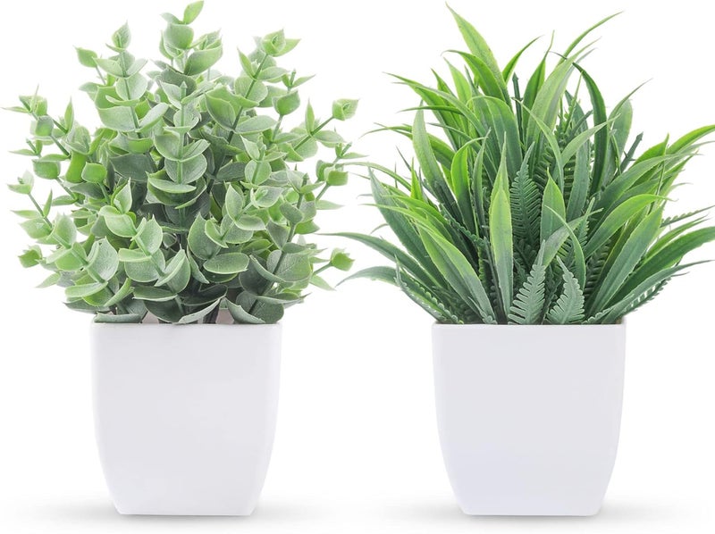 Der Rose 2 Pack Small Fake Plants Mini Artificial Potted Plants for Table Desk Home Laundry Room Bathroom Office Decor - Image 1