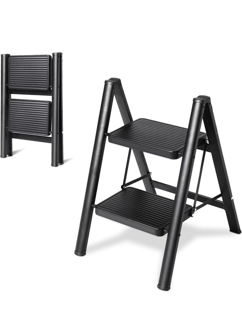 Step Ladder Folding Step Stool, Heavy Duty 330 Lbs Load Stepladder, Small Kitchen/Closet Ladder for Adults/Kids, Lightweight Step Ladder 2 Step Folding with Anti-Slip Wide Pedal for Home  - Image 1