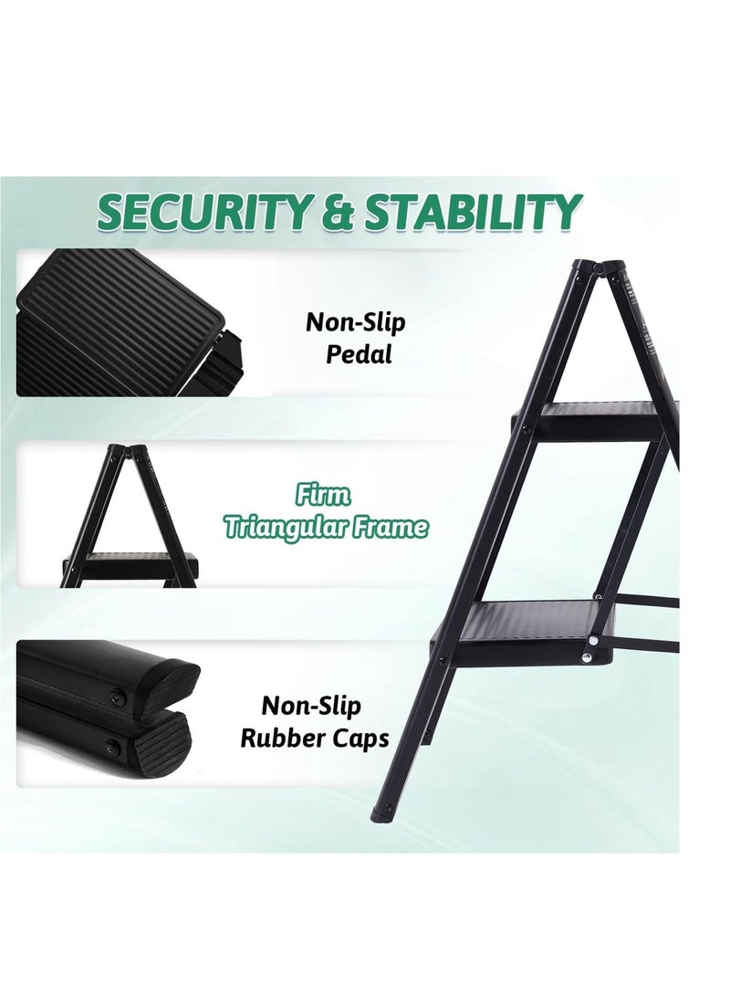 Step Ladder Folding Step Stool, Heavy Duty 330 Lbs Load Stepladder, Small Kitchen/Closet Ladder for Adults/Kids, Lightweight Step Ladder 2 Step Folding with Anti-Slip Wide Pedal for Home  - Image 3