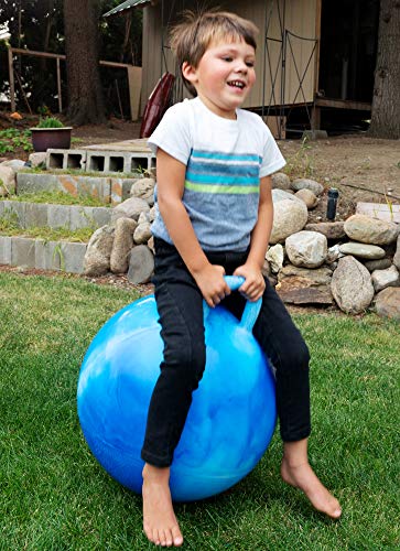 AppleRound Hippity Hoppity Hopball with Pump, Sit-On Bouncy Exercise Ball with Handle, 18 inch / 45 cm for Kids Ages 3-7, Cloud Colors (Blue) - Image 2