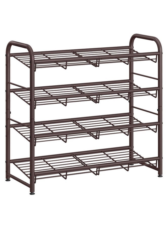 SONGMICS SONGMICS Stackable Shoe Rack, 4 Tier Metal Shoes Rack Storage Shelf, Holds up to 20 Pairs Shoes, Adjustable Slanted Shelves Tower Organizer for Closet Entryway Small Spaces, Bronze  - Image 1