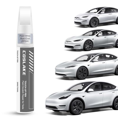 COSLAKE Car Touch Up PaintPearl White MultiCoatPPSW for Tesla Model Y3SX 2 in 1 DIY Car Paint Scratch Repair Kit with Pen Tip Brush Scratch Remover Pen with ColorMatched for Tesla