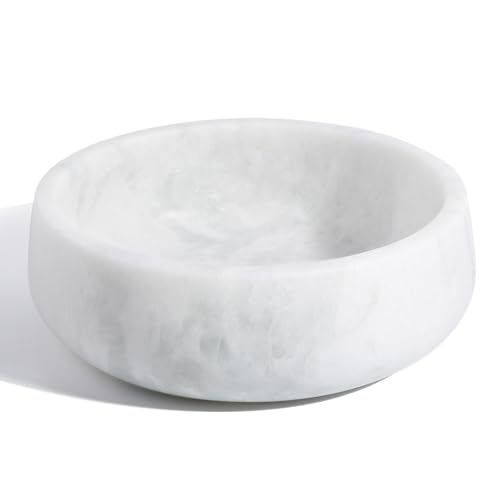 karibiber White Marble Dog Bowls, Non-Slip Dog Food Water Bowl Small, Heavy Duty Pet Bowl for Cats and Medium Dogs, Weighted African Natural Marble, Holds 4 Cups(5lbs) - Image 1