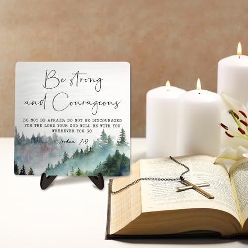 DMADNF Bible Verse Sign, Christian Sign, Table Art Signs,Wooden Sign Desk Decor, Positive Home Decor,Be Strong and Conrageons Wood Plaque Gift for Women&Men,5.9x5.9inch (JOSHOA 1:9) - Image 5