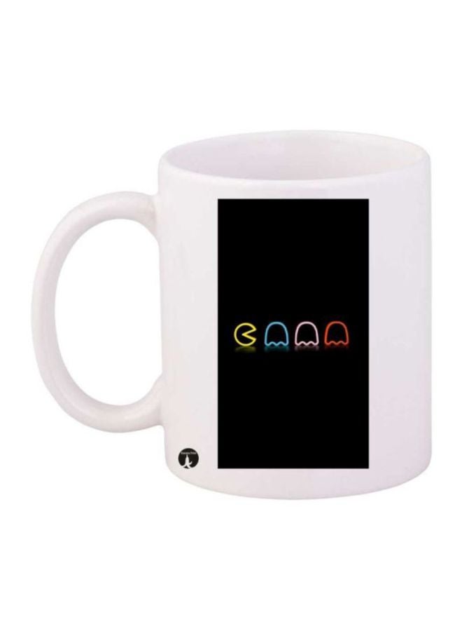 The Video Game Pac Man Printed Coffee Mug White/Black/Orange