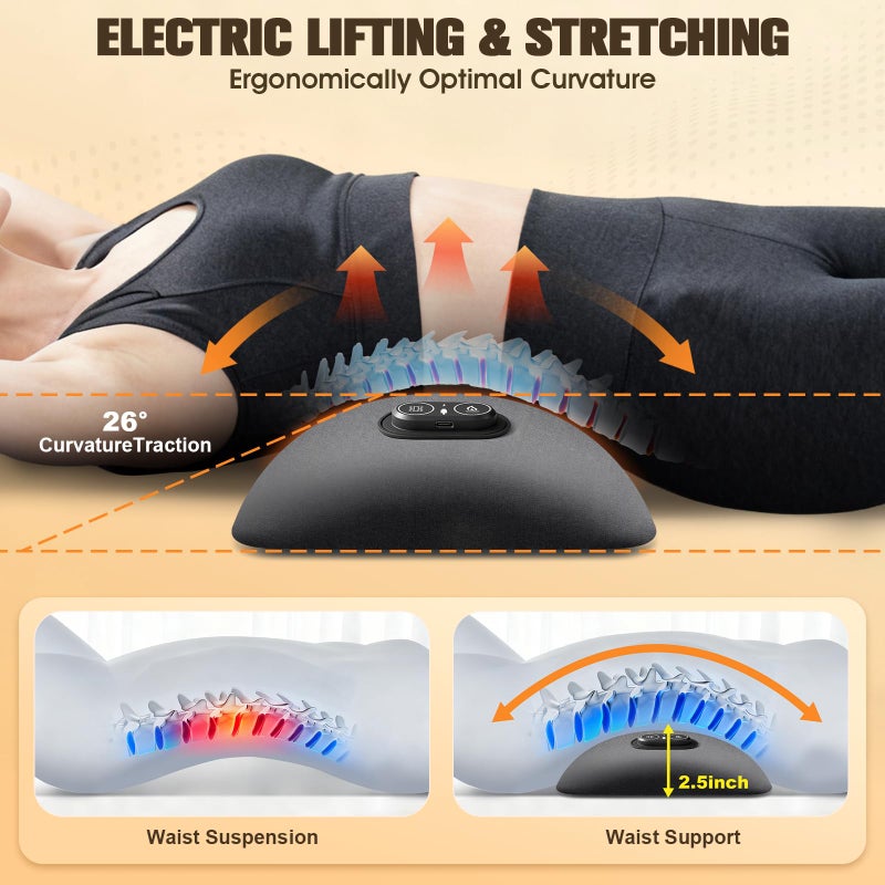 FunBy 3-in-1 Electric Lumbar Support Pillow,Triple Fusion Back Massager with Heat,Vibration&Traction,Back Support Pillow for Bed and Chair,Lumbar Support Pillow for Lower Back Pain Relief&Spine Support-Gray - Image 3