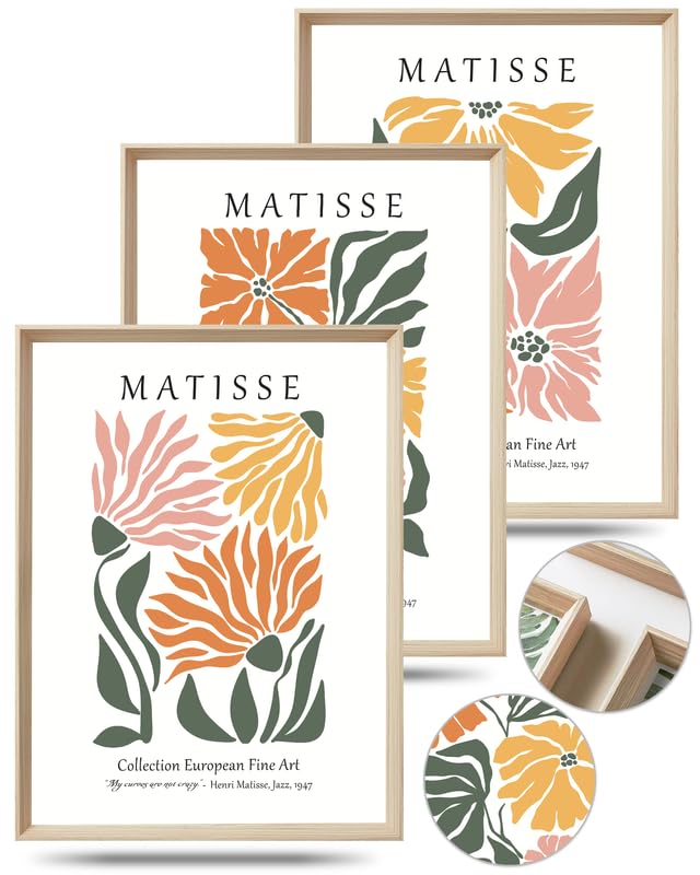 UPWOIGH Framed Wall Art  Matisse Flower Market Prints Set of 3 Wood Canvas Wall Art 12""x16"" Cotton Pattern Botanical Wall Art Aesthetic for Living Room Bedroom D?cor Accessories - Image 1