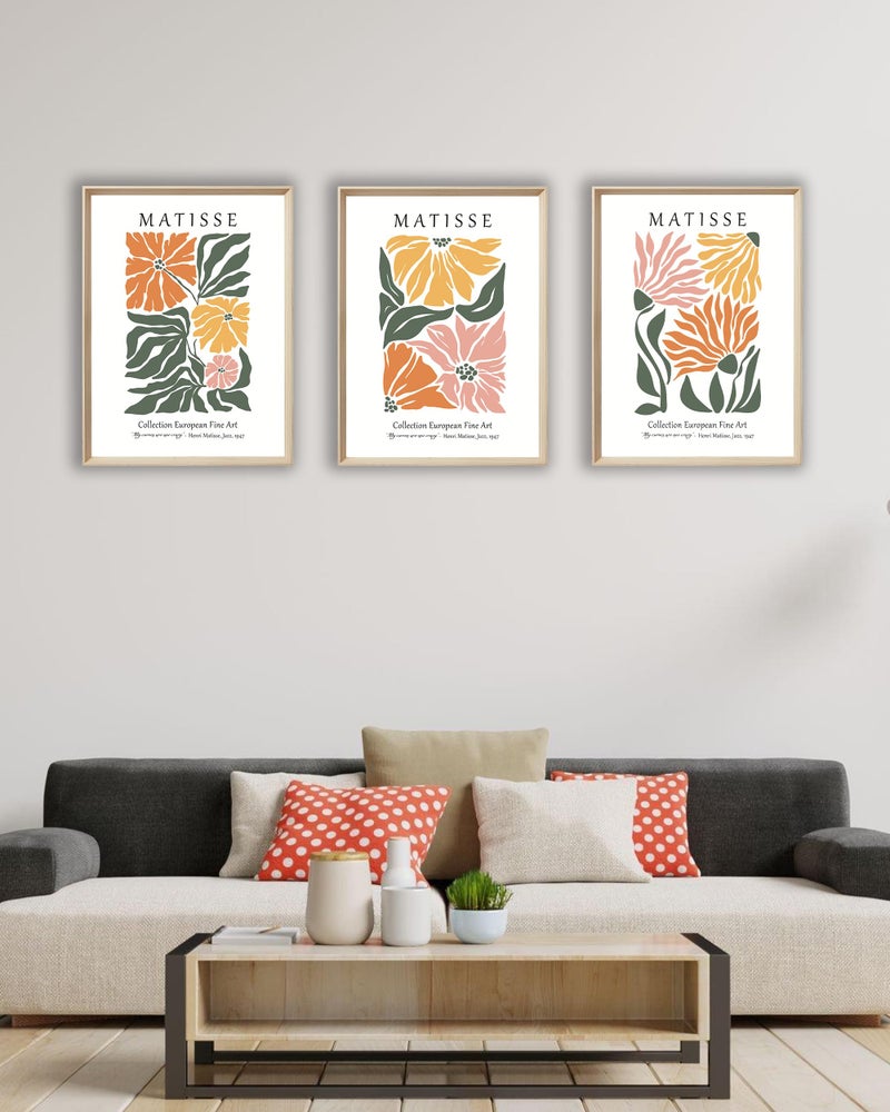 UPWOIGH Framed Wall Art  Matisse Flower Market Prints Set of 3 Wood Canvas Wall Art 12""x16"" Cotton Pattern Botanical Wall Art Aesthetic for Living Room Bedroom D?cor Accessories - Image 4