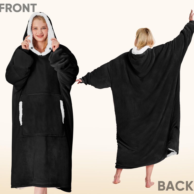 yescool Wearable Blanket Hoodie - Gifts for Women Her Girlfriend, Birthday Christmas Gifts For Mom, Oversized Flannel Sherpa Blanket Sweatshirt, One Size Fits All (Black) - Image 3