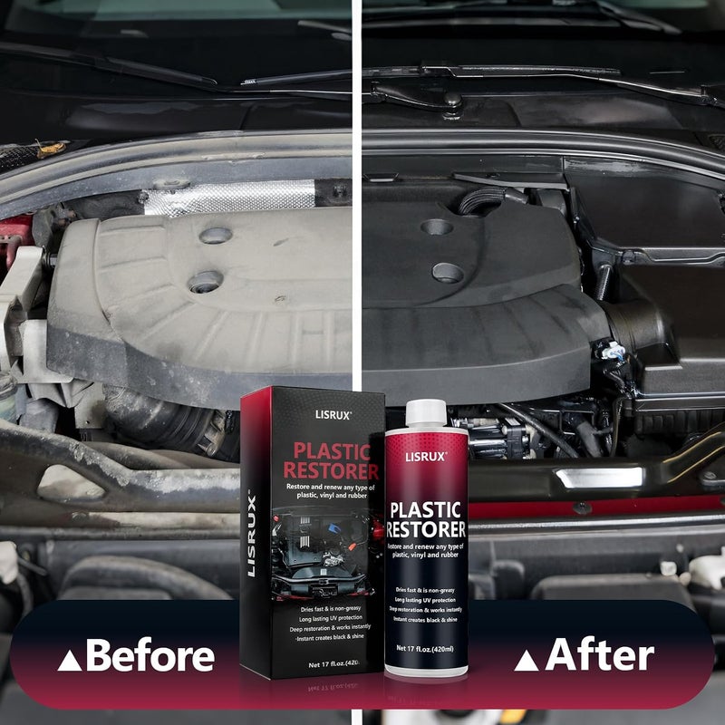 LISRUX Plastic Restorer for Cars, Black Trim Restorer - Restores Faded Plastic, Vinyl & Rubber Trim, Resists UV Rays, Water, Dirt, Works for Car Exterior & Interior Plastic Parts, 17 fl. Oz - Image 4