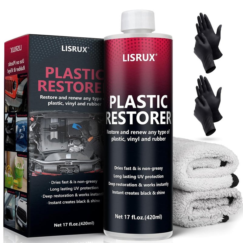 LISRUX Plastic Restorer for Cars, Black Trim Restorer - Restores Faded Plastic, Vinyl & Rubber Trim, Resists UV Rays, Water, Dirt, Works for Car Exterior & Interior Plastic Parts, 17 fl. Oz - Image 1