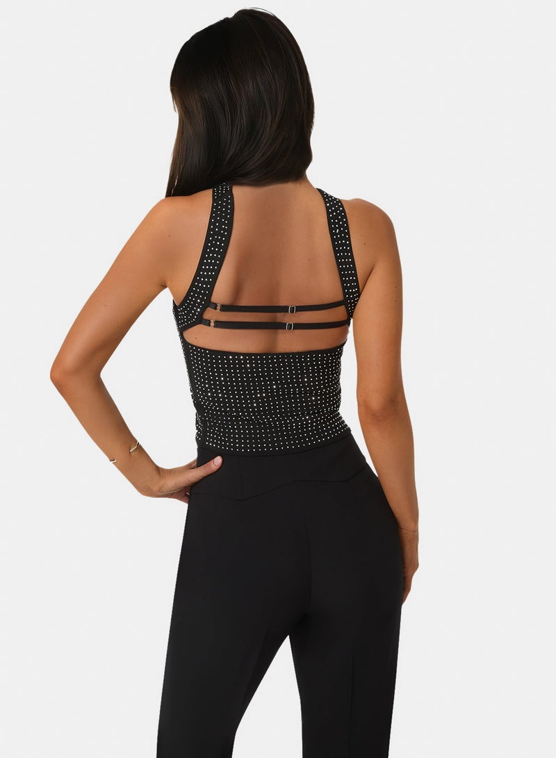 bebe Rhinestone Mesh Halter Top - Image 2