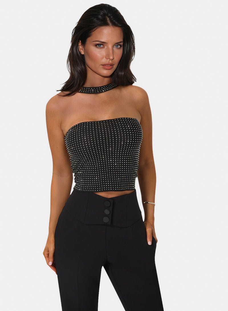 bebe Rhinestone Mesh Halter Top - Image 3