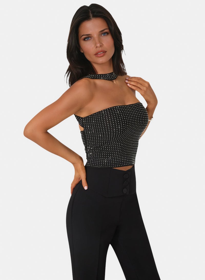 bebe Rhinestone Mesh Halter Top - Image 1