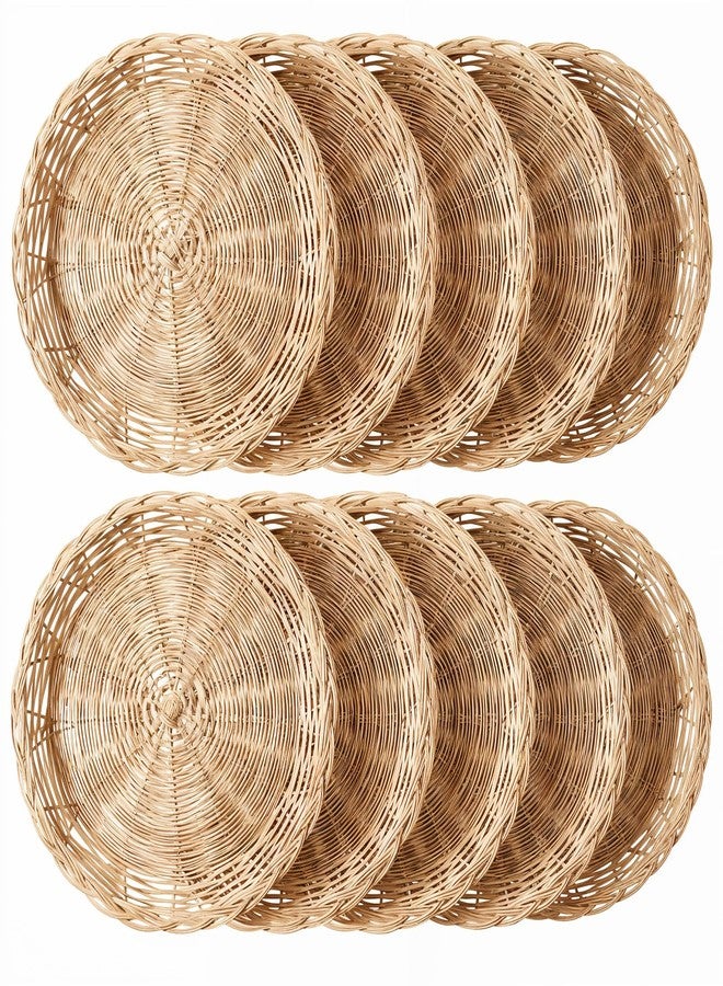Xosjska 10 Pack Bamboo Paper Plate Holder, 10 inches Reusable-Wicker Charger Plates-Wicker Paper Plate-Holder, Hand Weave Brown-Wickers Paper-Plate Baskets for Home Party Daily Dining Picnic - Image 1