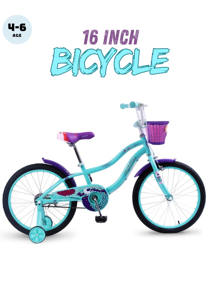 موجو Athena Girls Bike with Basket & Training Wheels 16 Inch | Green |  Kids Single-Speed Bicycle for Ages 2-4 | Alloy Steel Frame - Image 1
