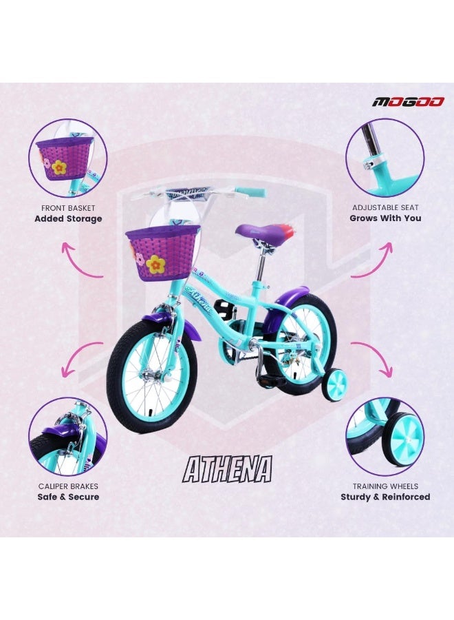 موجو Athena Girls Bike with Basket & Training Wheels 16 Inch | Green |  Kids Single-Speed Bicycle for Ages 2-4 | Alloy Steel Frame - Image 3