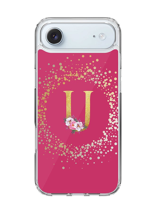 Stylizedd Classic Clear MagSafe Case for iPhone 17 Air , Hybrid Soft Case Flexible Edges Anti Drop TPU PC Gel Thin Transparent Cover [ Designed for iPhone 17 Air ] - Custom Monogram Initial Letter Floral Pattern Alphabet - U ( Deep Pink Rose )