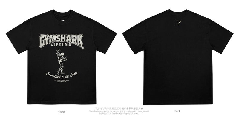 Gymshark Chris Shark American-Style Plus-Size Heavyweight Fitness Print T-Shirt GYM Cotton Crew Neck Short Sleeve - Image 1