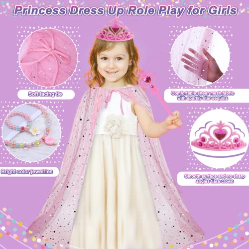 PRE-WORLD Tea Party Set for Little Girls,PRE-WORLD Princess Tea Time Toy with Food Sweet Treats Playsets,Dress Up Accessories Cloak Necklace Bracelet Jewelry Set, Kids Kitchen Pretend Play for Girls Age 3-6 - Image 5