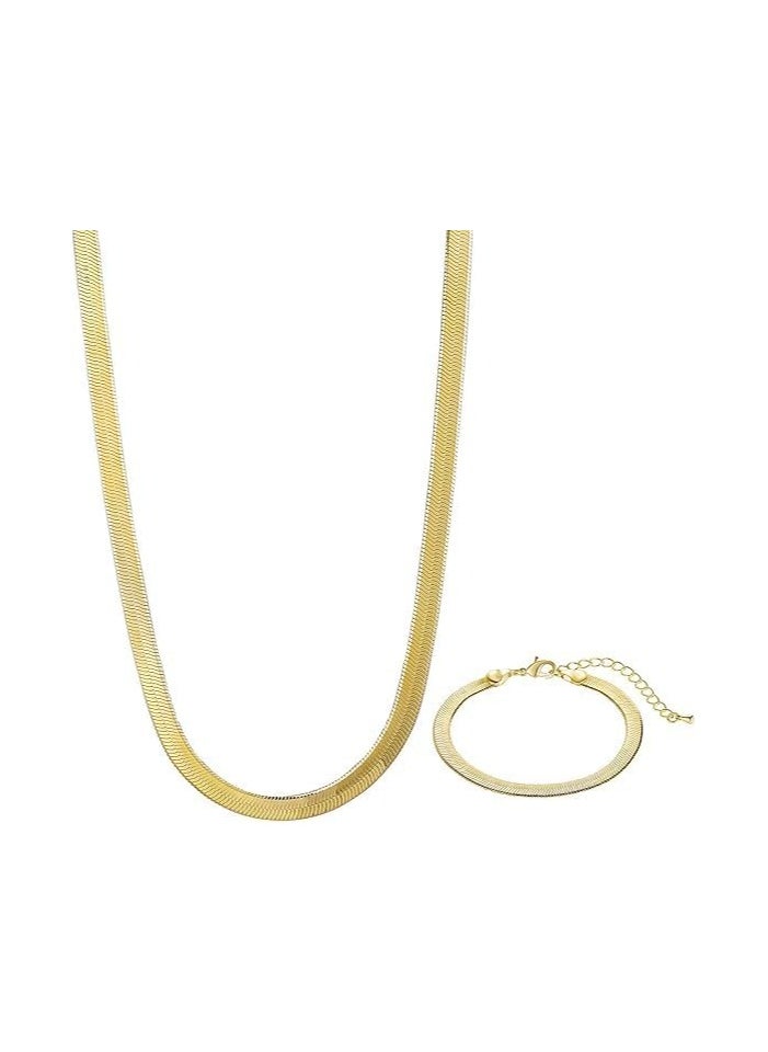 Fayrouz Jewellery Chain and chain set from Fayrouz Jewelry Zigzag Necklace for Women in 14K Gold Flat Double Zigzag in the Shape of a Back Chain Thin Chunky Chain  - Image 1
