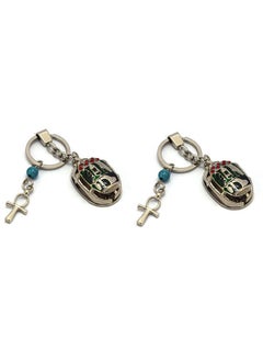 2 pieces Silver - Green with ankh key