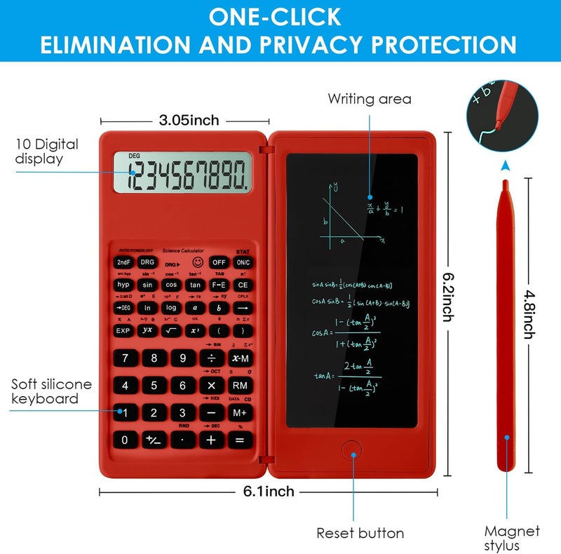 iPepul Scientific Calculators for Students, Red Math Calculator with Notepad,10-Digit Large Screen, Classroom Must Haves for Middle High School Supplies & College (Red) - Image 2