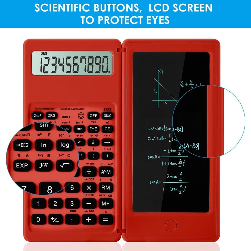 iPepul Scientific Calculators for Students, Red Math Calculator with Notepad,10-Digit Large Screen, Classroom Must Haves for Middle High School Supplies & College (Red) - Image 3