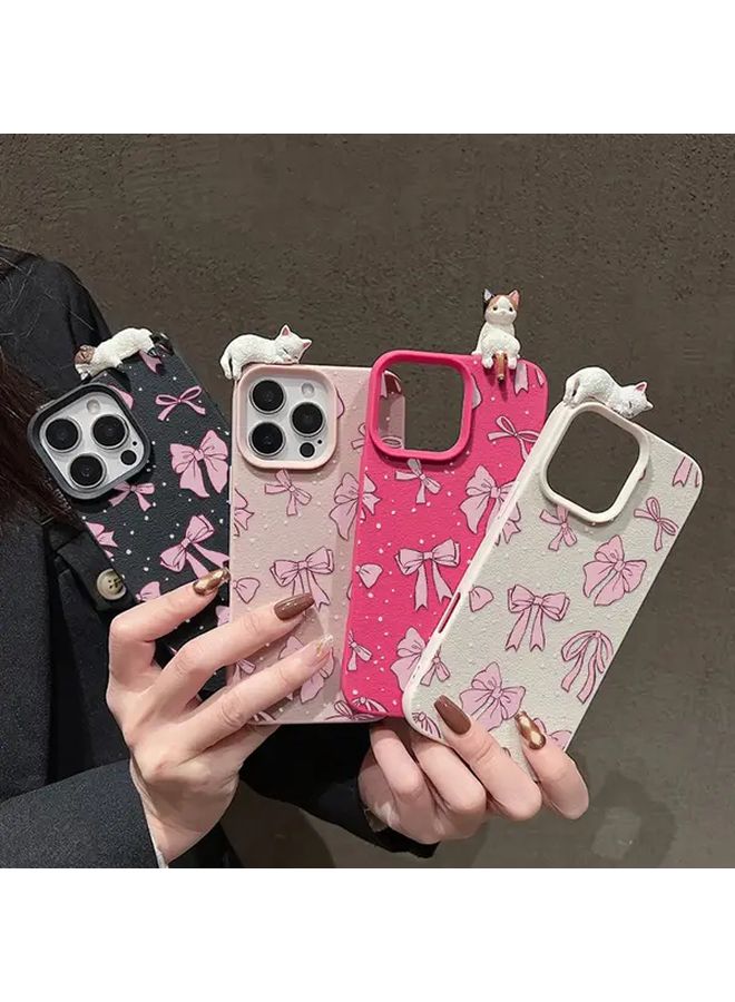 DIY Pink Bow 3D Lying Cat Glue On Phone Case for iPhone 13 Pro Max Mixed Color 2 - Image 3