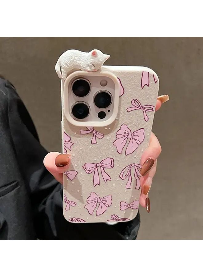 DIY Pink Bow 3D Lying Cat Glue On Phone Case for iPhone 13 Pro Max Mixed Color 2 - Image 5