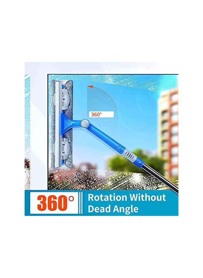 PROMASS - Glass Cleaning Tool Double-Sided Telescopic Rod Window Squeegee With Extension Handle, 180° Rotating Head Brush Cleaning Tool, Suitable For Bathroom/Window/Tile (With 3 Fiber Cloth) (Blue) - Image 1