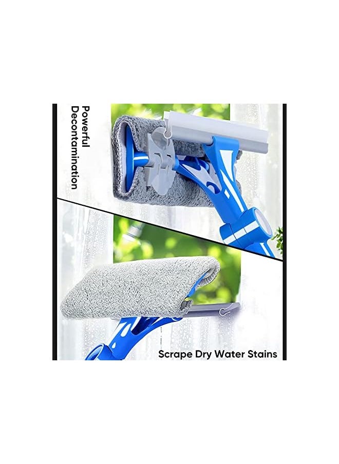 PROMASS - Glass Cleaning Tool Double-Sided Telescopic Rod Window Squeegee With Extension Handle, 180° Rotating Head Brush Cleaning Tool, Suitable For Bathroom/Window/Tile (With 3 Fiber Cloth) (Blue) - Image 1