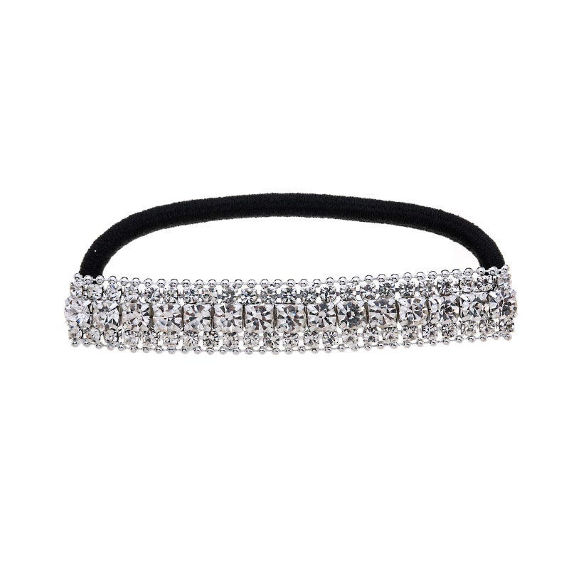Ruihfas Ponytail Holder Stretchy Elastic Hair Tie Sparkling Crystal Rhinestone Hair Band Headband Hair Accessories for Women 1Pcs Silver Tone White