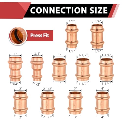 EFIELD Pack of 10 EFIELD 1 x 34 Copper Press Fit Coupling Fittings With Stop For Copper Tube Connection LBP DesignPRESS003 - Image 3